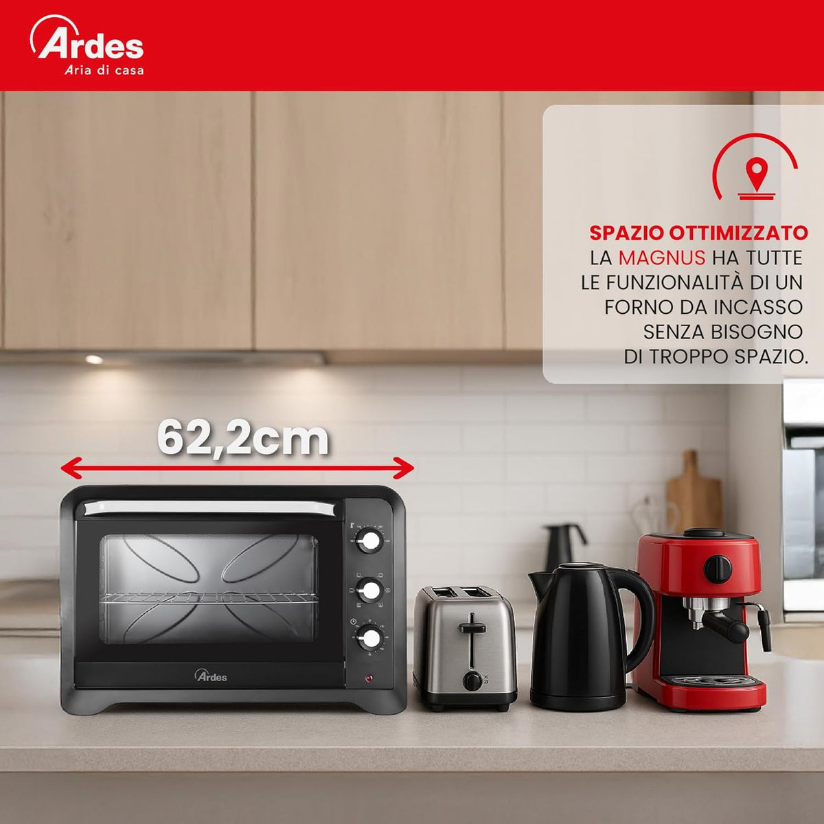 ARDES - AR6264PB Ventilated electric oven 64 liter capacity with internal light 6 cooking functions double glazed timer with MAGNUS accessories, Black