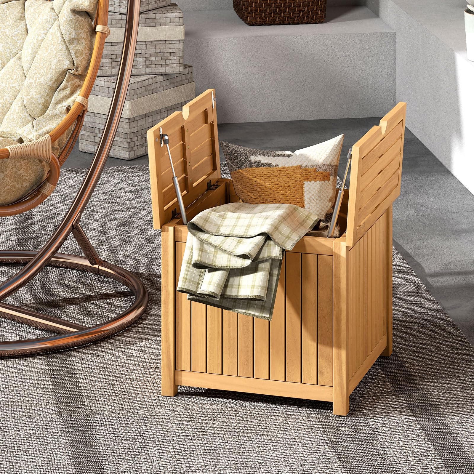 Tangkula 2-in-1 Outdoor Side Table with Storage Acacia Wood Slatted Coffee Table Square Slatted End Storage - Product image 9