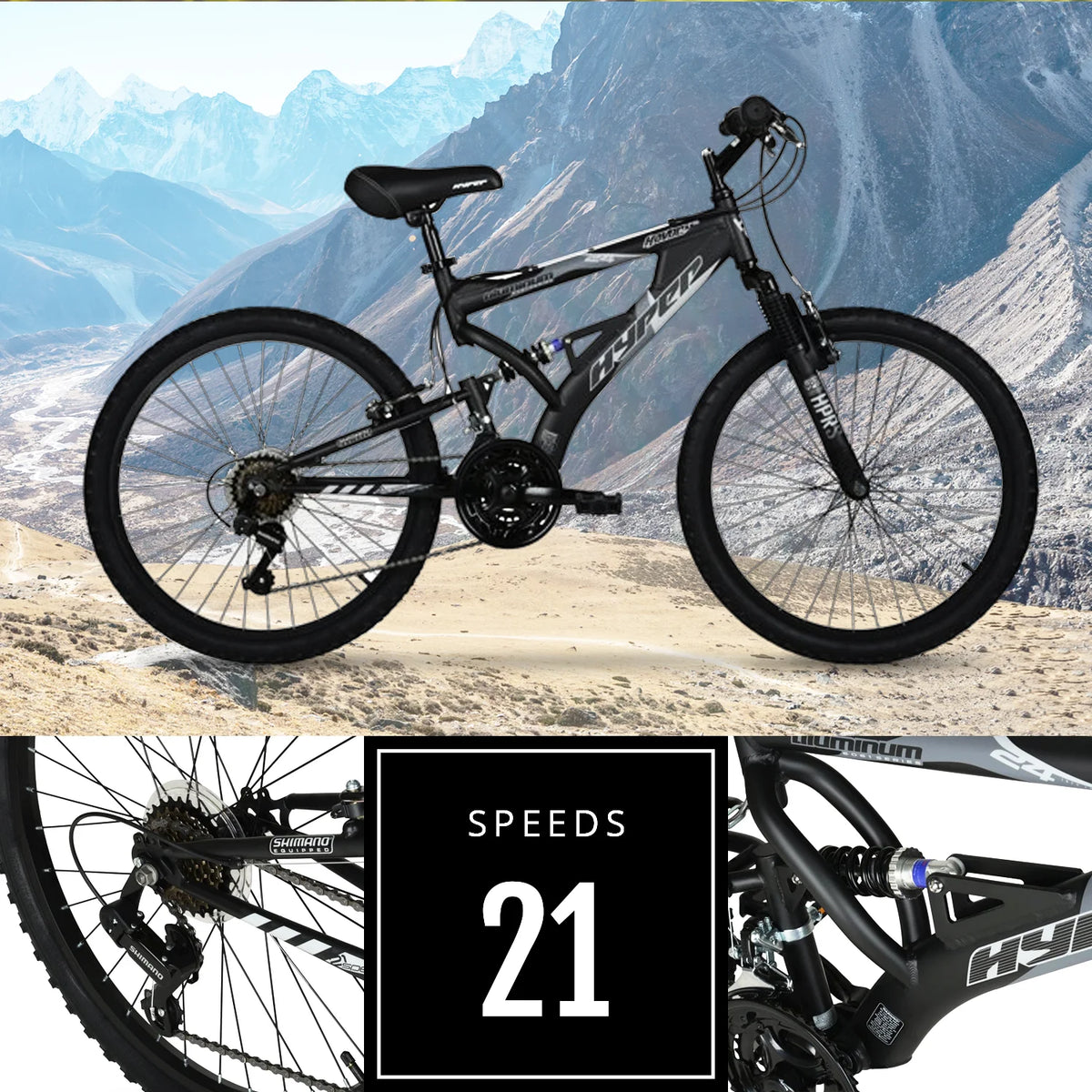 24" Hyper Bicycles Havoc Mountain Bike, Youth/Adult, Recommended Ages 10 - 14 Years Old, Black - Product image 4