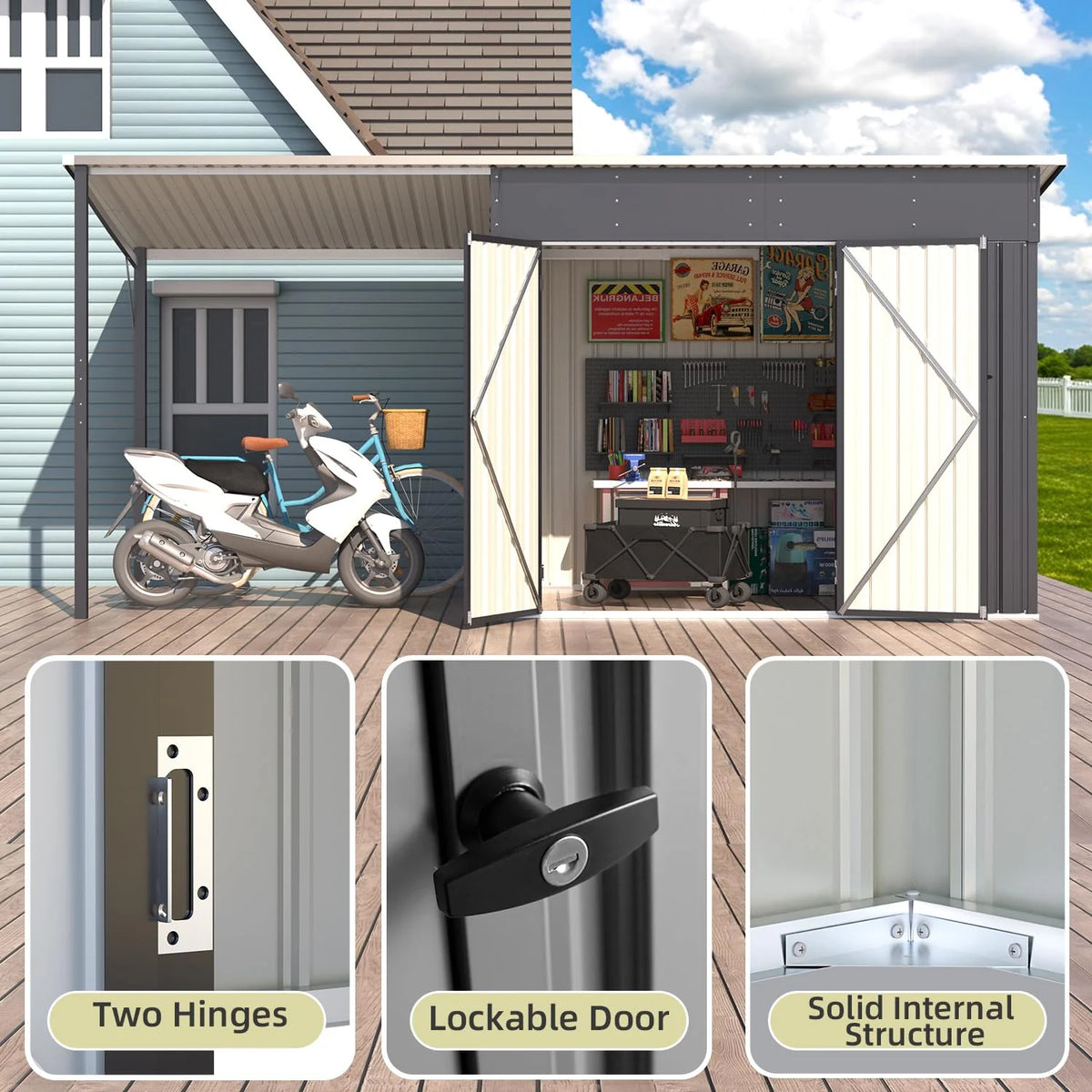AECOJOY 6'x14' Outdoor Open-Sided Storage Shed with Attached Hardtop Metal Pergola - Product image 6