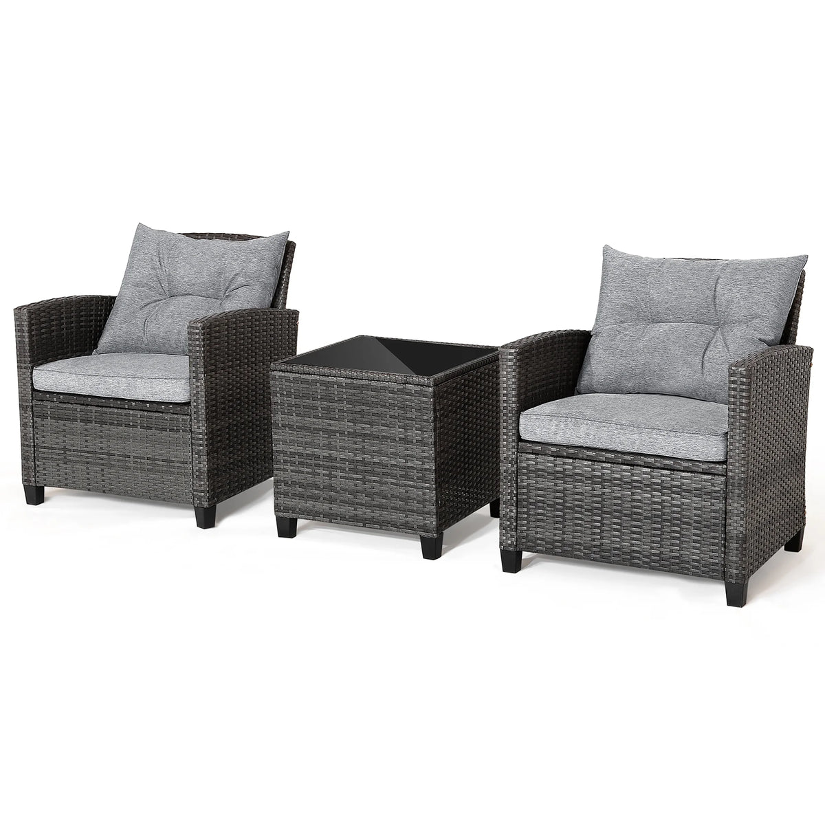 Gymax 3PCS Patio Rattan Sofa Set Outdoor Wicker Conversation Set Glass Tabletop W/ Grey Cushion - Product image 9
