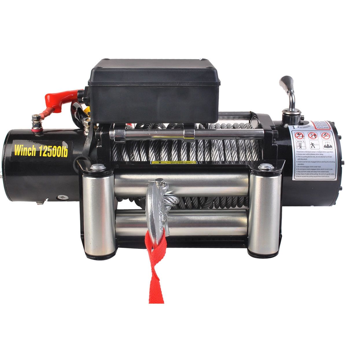 12V Electric Winch Car Towing Winch 4500W Wireless Remote Control Convenient Use Black Steel -