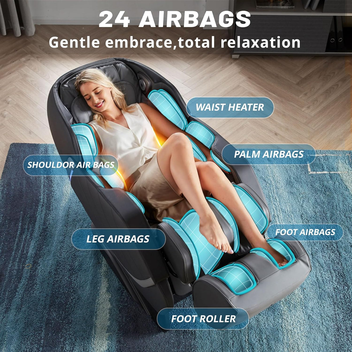 HealthRelife Full Body Massage Chair - Smart Zero Gravity Massage Chair - 3D Robotic Hands with SL Rail - Bluetooth Relaxation Chair - Black
