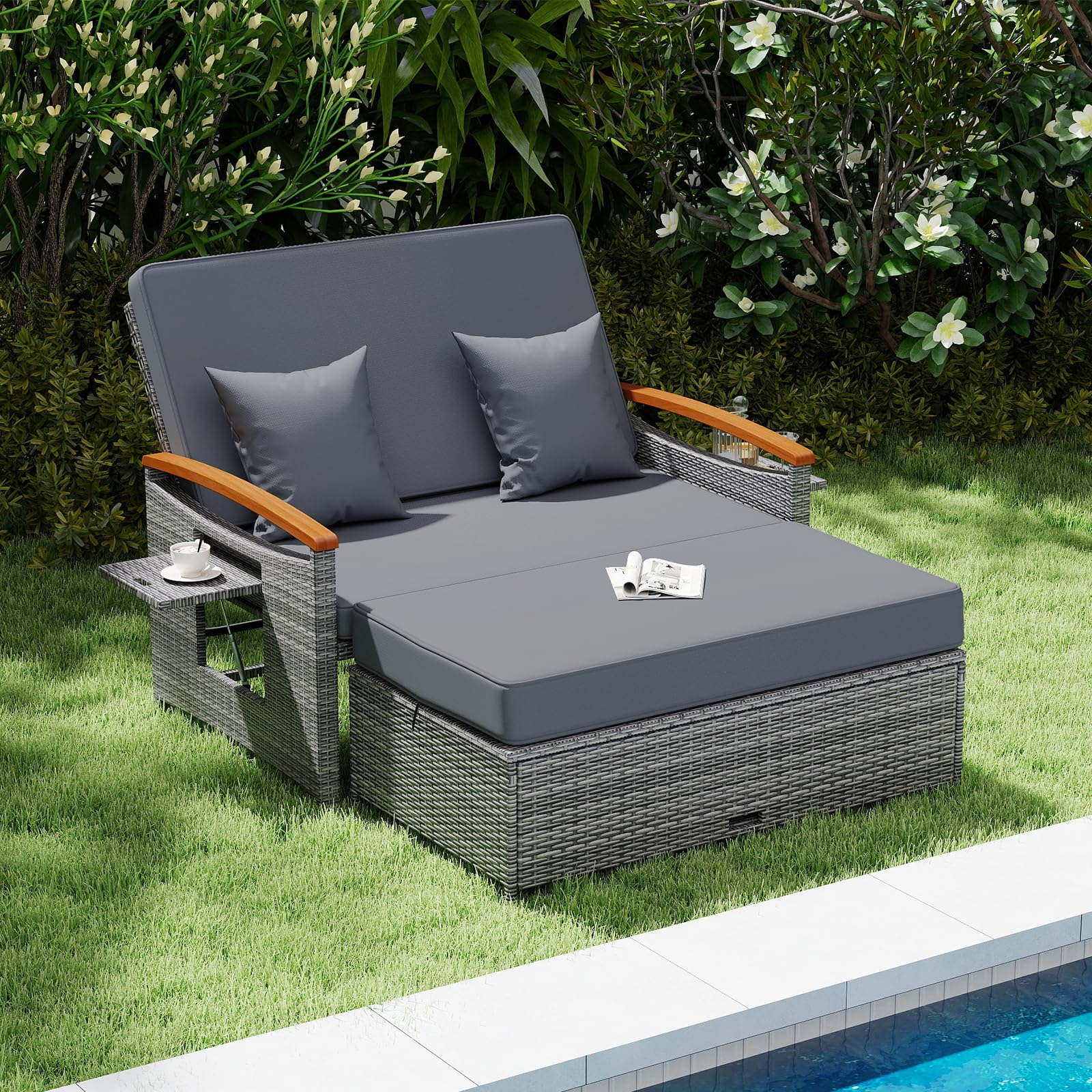 Tangkula Patio Rattan Daybed with 4-Level Adjustable Backrest - Product image 2