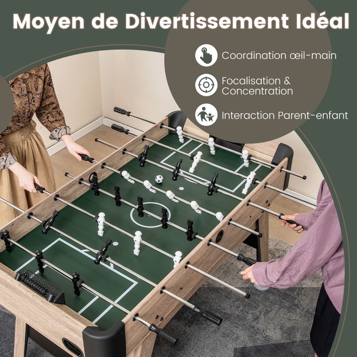138 cm Foosball Table Arcade Football Game Table 2 Balls 26 Players 2 Score Markers Adjustable Feet -