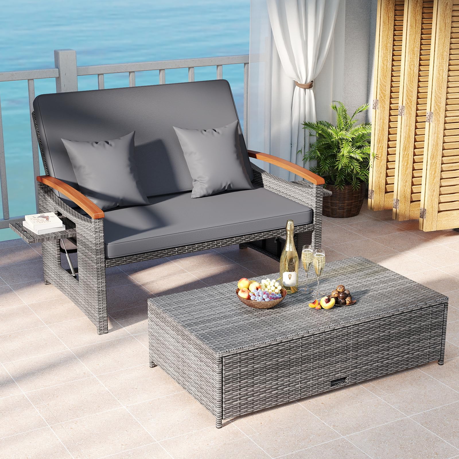 Tangkula Patio Rattan Daybed with 4-Level Adjustable Backrest - Product image 4