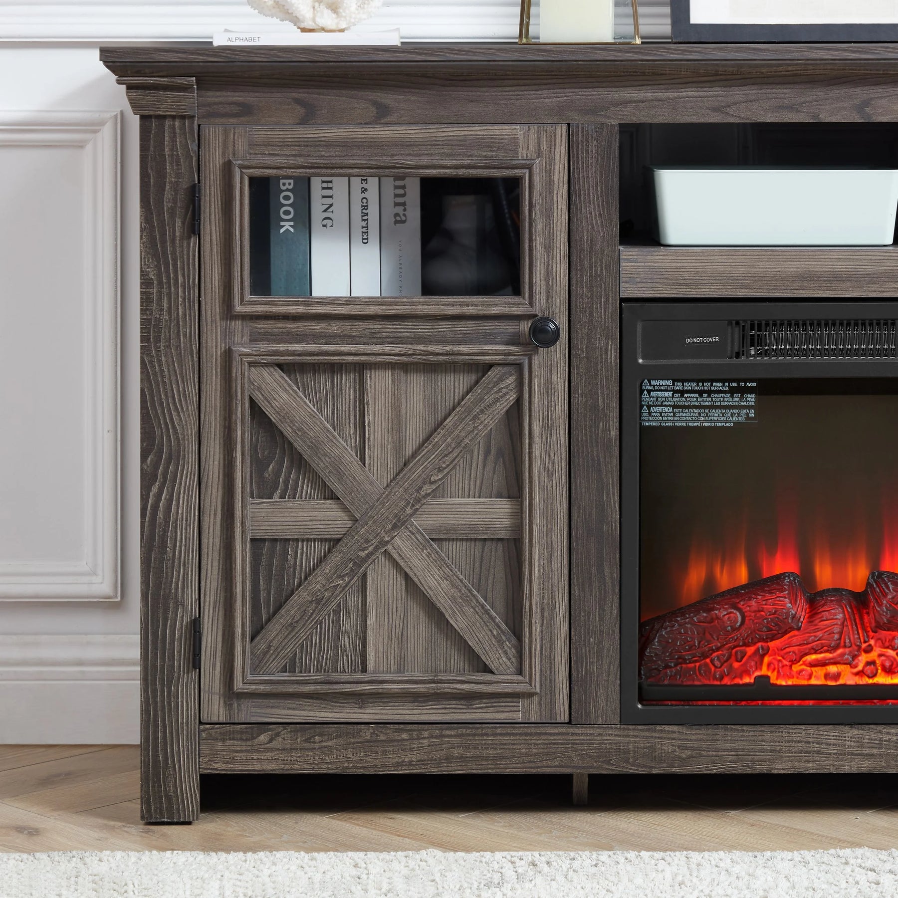 60" Farmhouse Fireplace TV Stand for Tvs up to 70 in, Entertainment Center with 18" Electric Fireplace - Product image 10