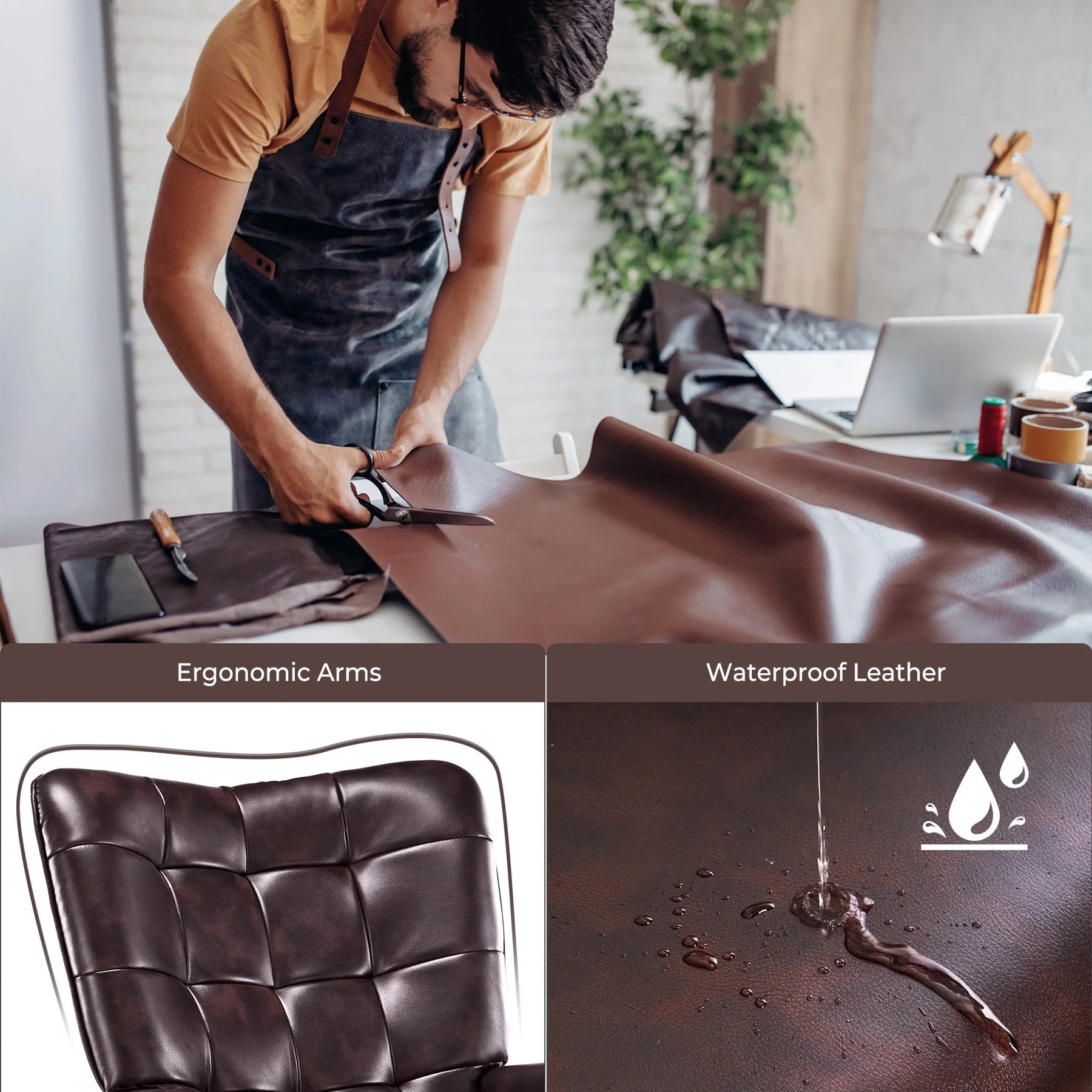 Unikome Livingroom Chair Modern Accent Chair, Faux Leather Wingback Accent Chair PU Leather Accent Chair for Home Office/Living Room/Bedroom, Maroon
