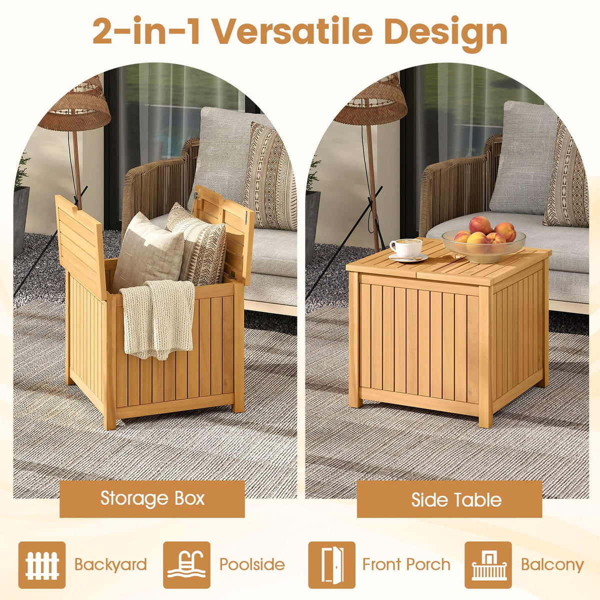 Tangkula 2-in-1 Outdoor Side Table with Storage Acacia Wood Slatted Coffee Table Square Slatted End Storage - Product image 8