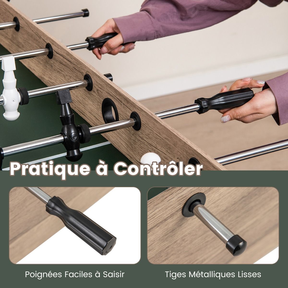 138 cm Foosball Table Arcade Football Game Table 2 Balls 26 Players 2 Score Markers Adjustable Feet -