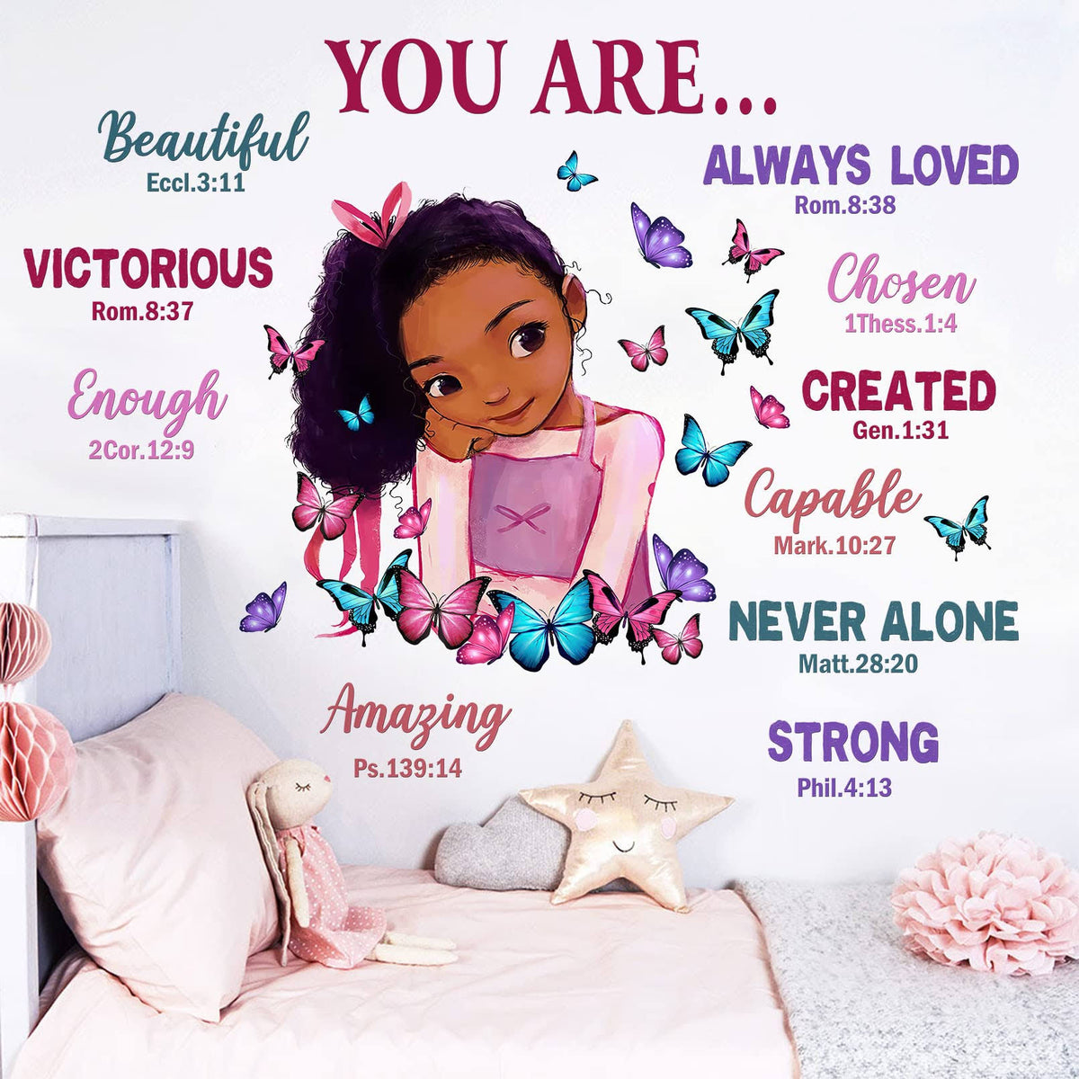 Yovkky Black Girl Religious Butterfly Wall Decal Sticker, Positive Saying African American You Are - Product image 1