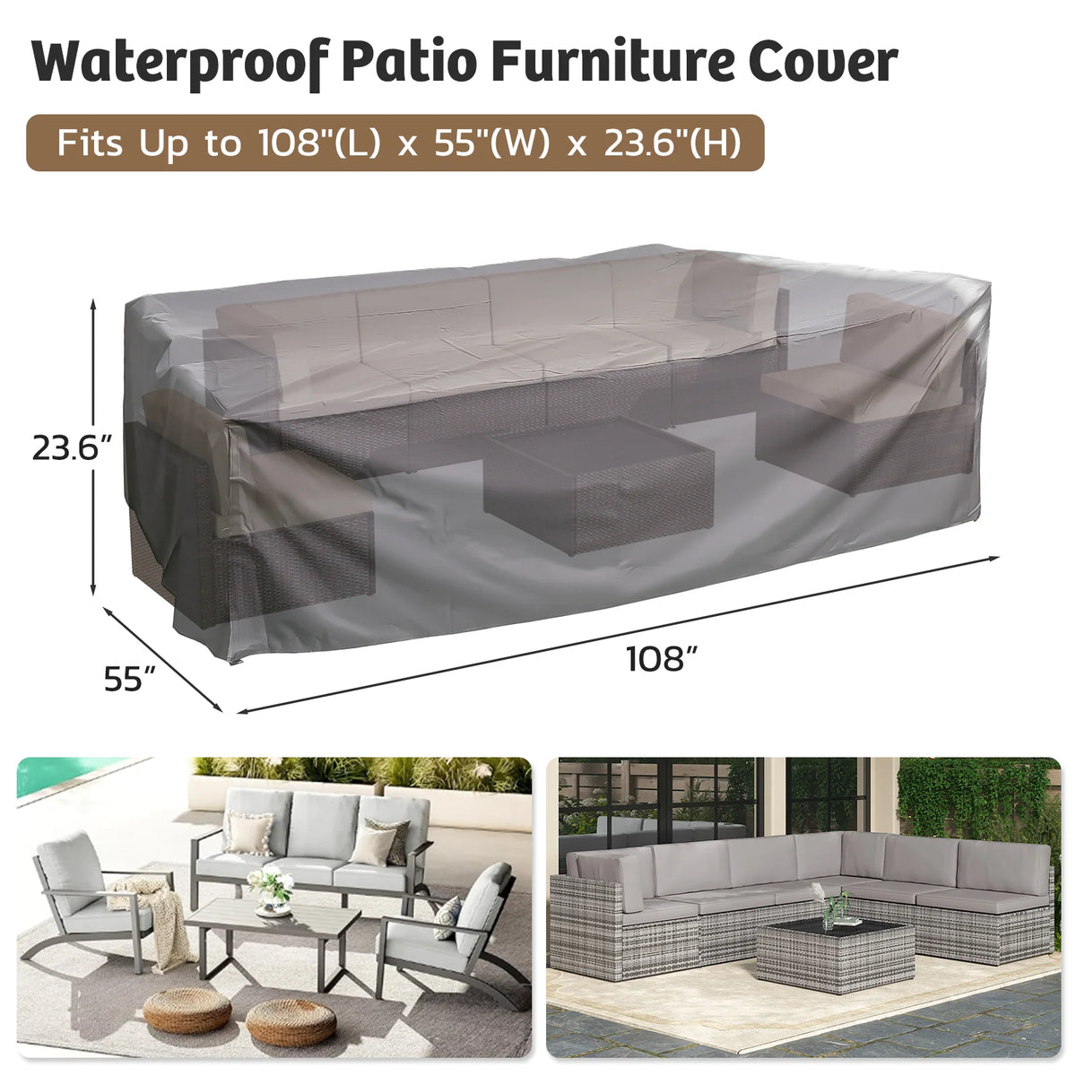 AECOJOY 7 Piece Outdoor Patio Furniture Set with Waterproof Cover, Brown & Beige
