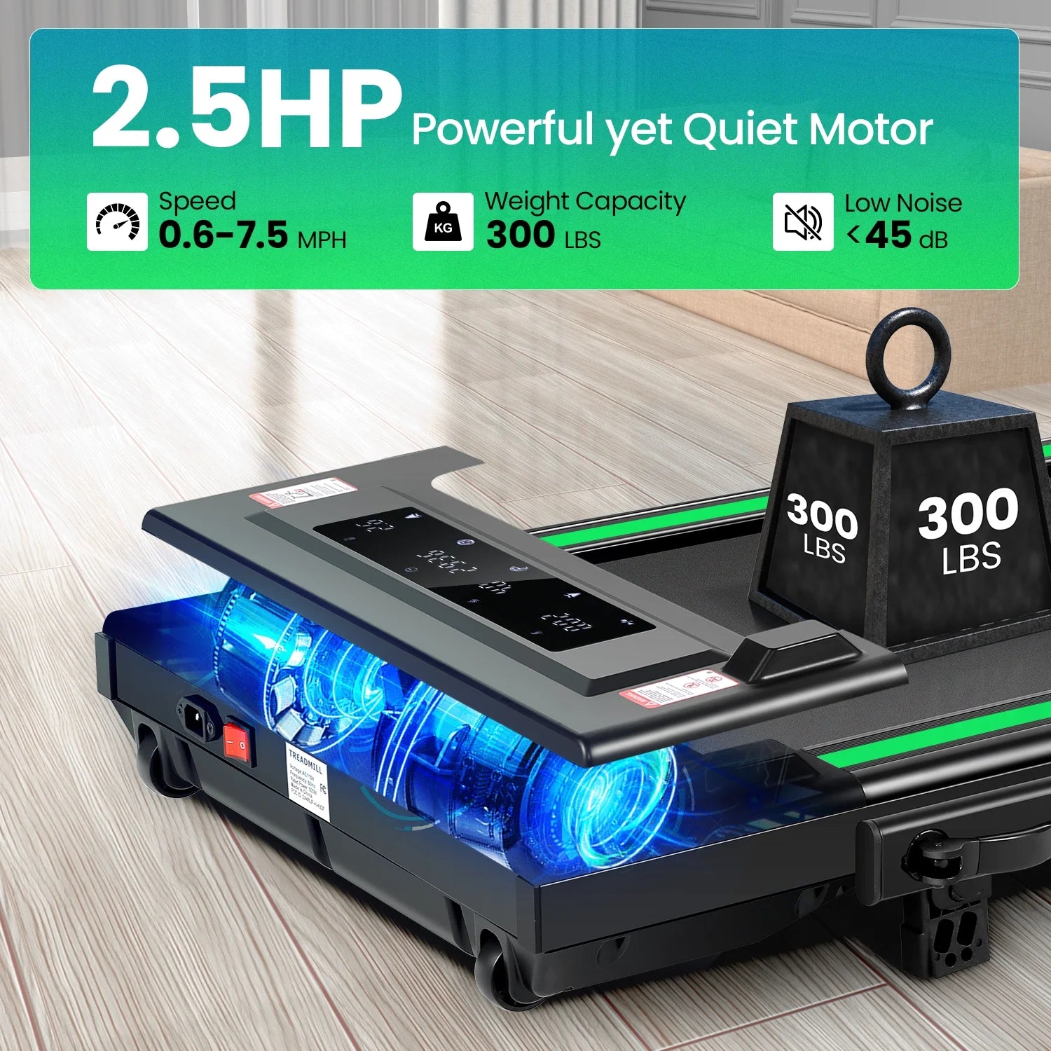 2 in 1 Walking Pad Treadmill with Incline, 2.5HP Under Desk Treadmill with Handle Remote Control & LED - Product image 2