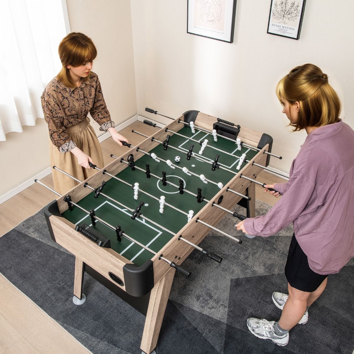 138 cm Foosball Table Arcade Football Game Table 2 Balls 26 Players 2 Score Markers Adjustable Feet -