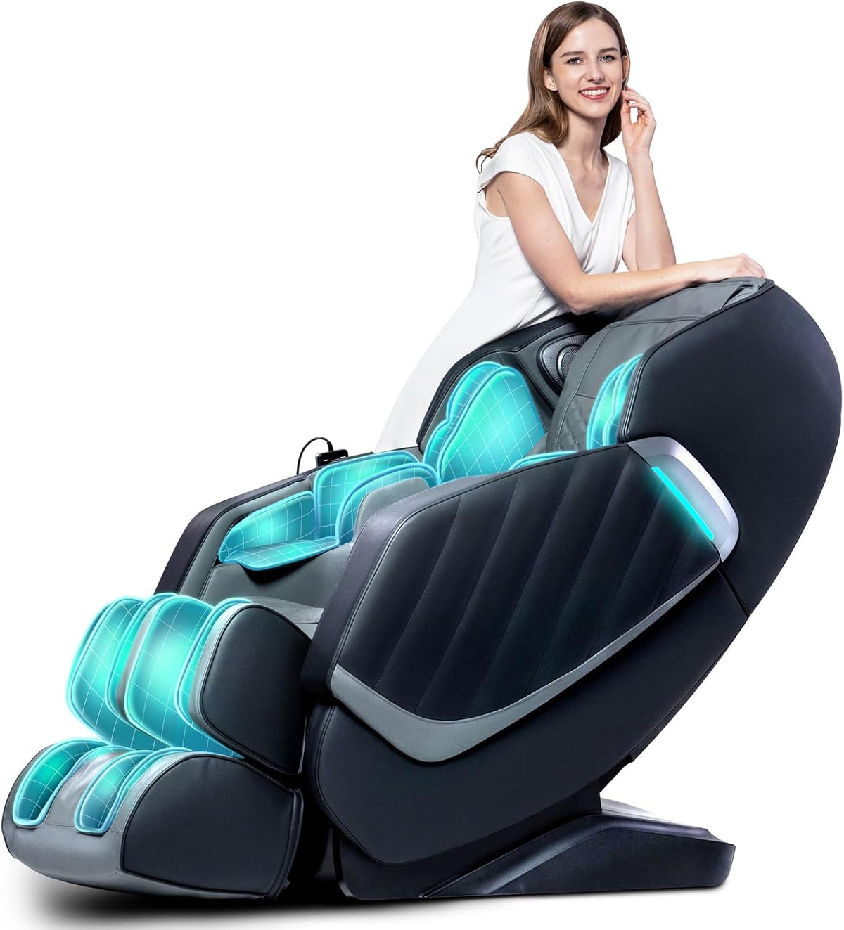HealthRelife Full Body Massage Chair - Smart Zero Gravity Massage Chair - 3D Robotic Hands with SL Rail - Bluetooth Relaxation Chair - Black