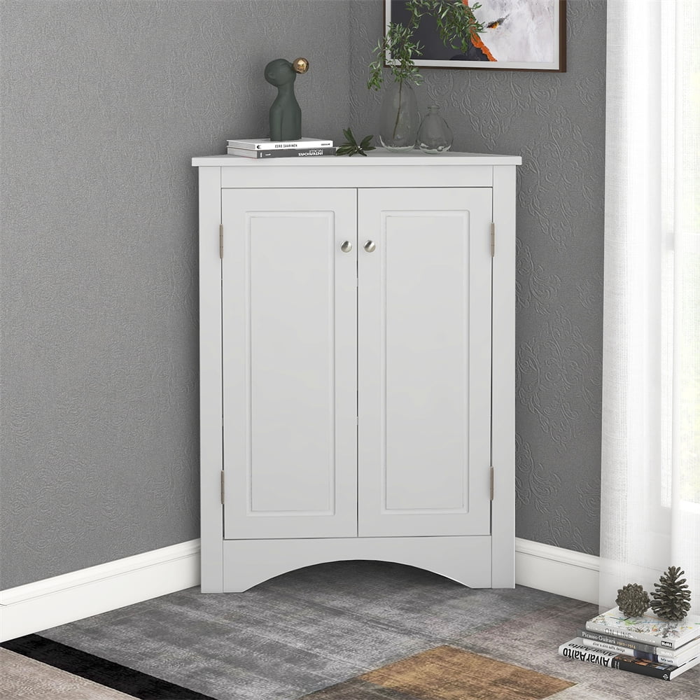 Home Floor Corner Cabinet with Adjustable Shelves and Two Doors, Triangle Bathroom Storage Cabinet - Product image 10