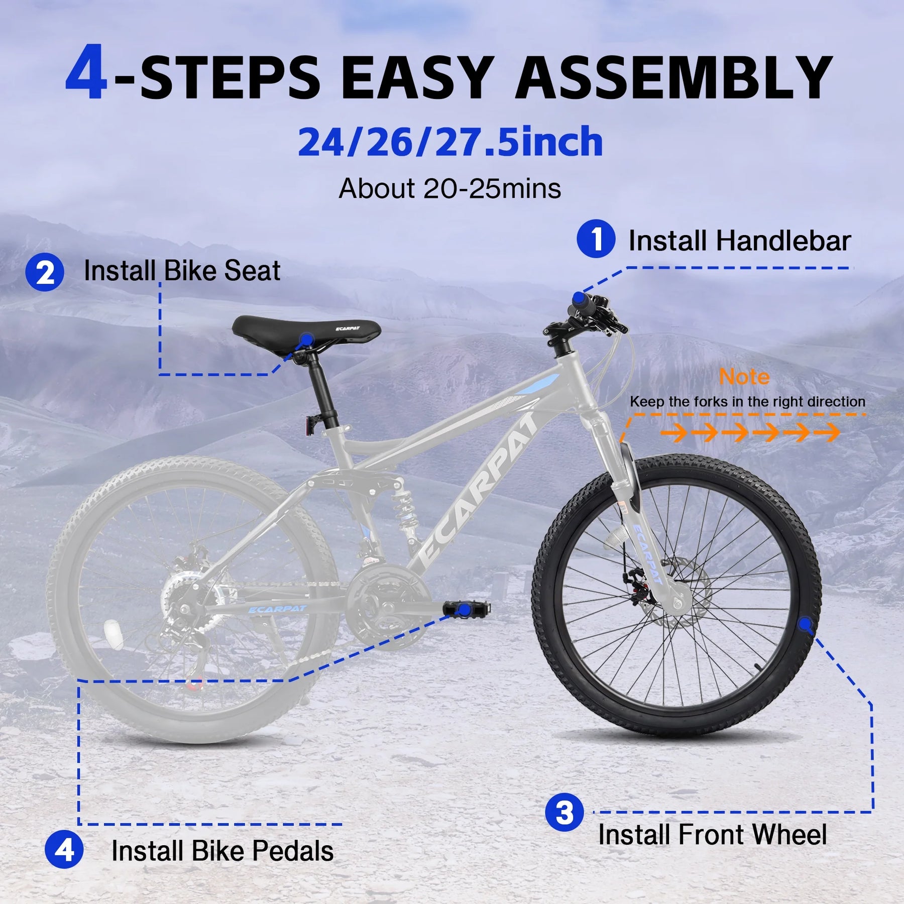 Ecarpat 26 in Mountain Bike, 21 - Speed Bike with Dual Suspension, High - Carbon Steel Frame and Disc Brakes, MTB Commuter Bicycles for Men Women, Black - Blue