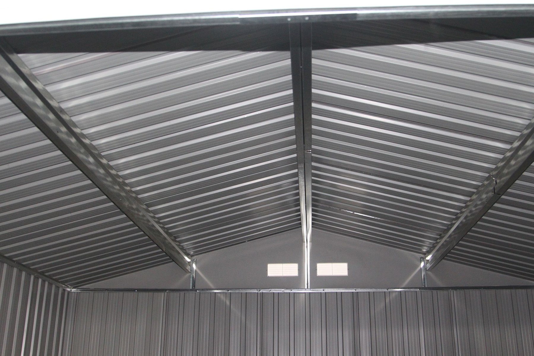 Galvanized Sheet Garden Shed Tool Storage Shed Double Door 2 Vents, 277x191x192cm, Gray and White -