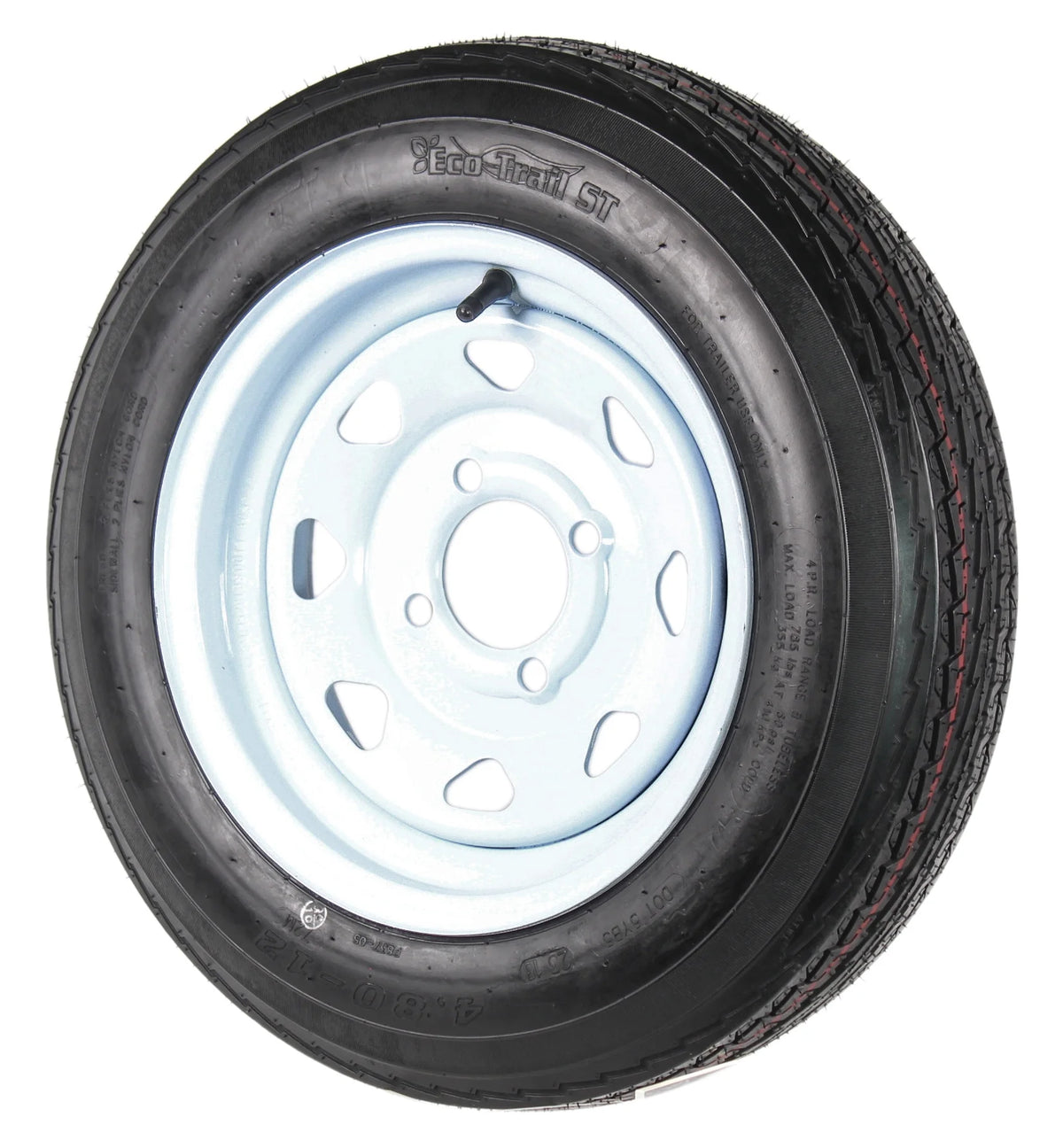 Ecustomrim 2 - Pack Trailer Tires on Rims 4.80 - 12 480 - 12 4.80 x 12 Load B 4 Lug White Wheel - Product image 4