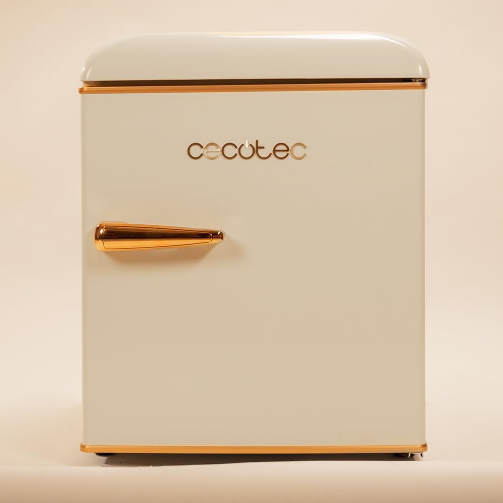 Cecotec Mini Fridge Bolero CoolMarket TT Origin 45 Beige E. Fridge Height 55cm and Width 44.7cm, Energy Class E, Ice Tray and Chrome Handle, Beige