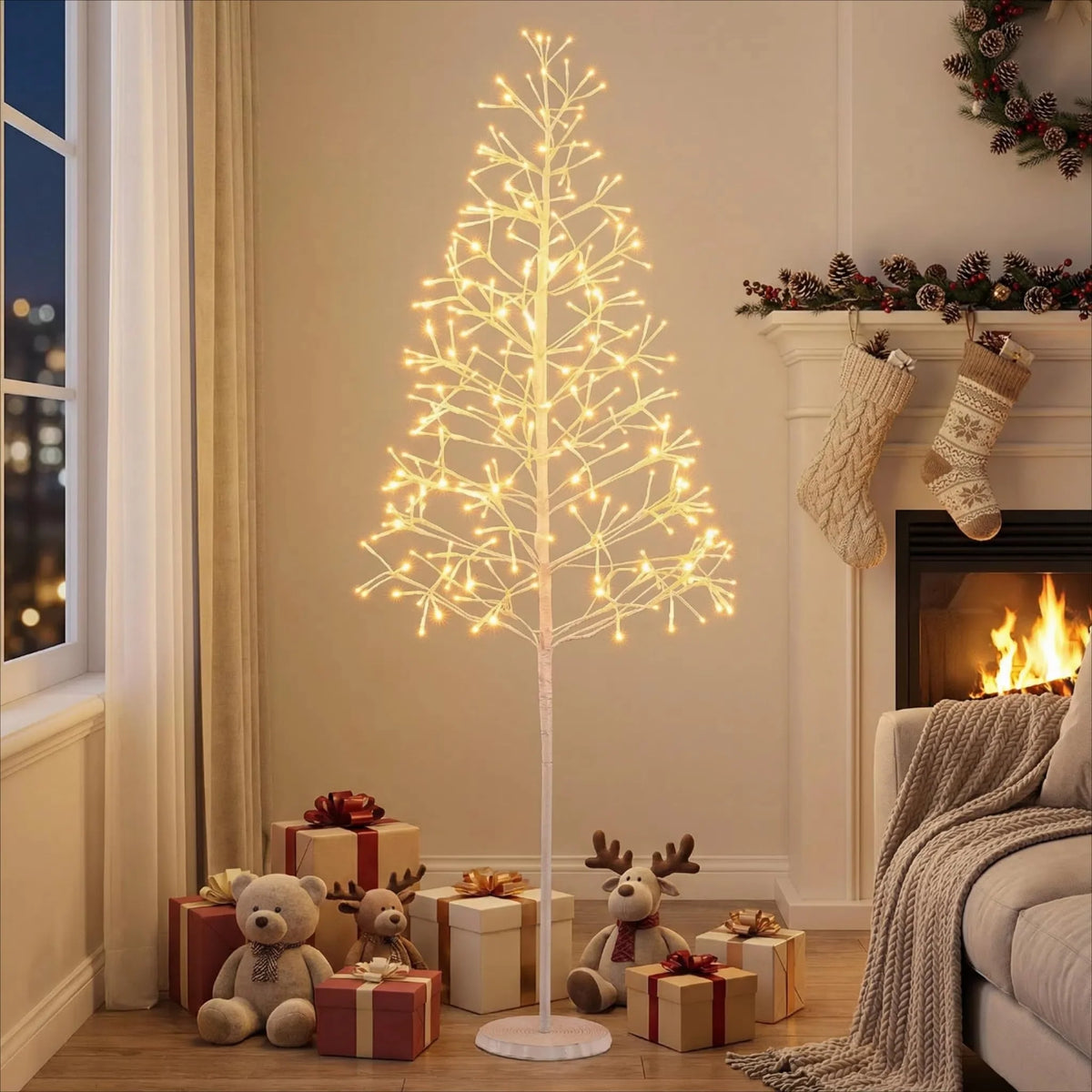 Tangkula Christmas Outdoor Lighted Birch Tree Pre-lit Decor with Warm White Light LED Lights - Product image 1
