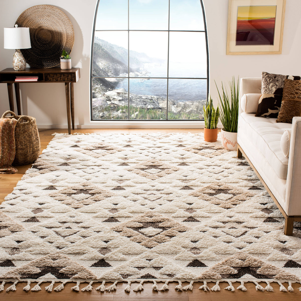 Safavieh Moroccan Tassel Shag Ivory/Brown 9 ft. x 12 ft. Area Rug - Product image 1