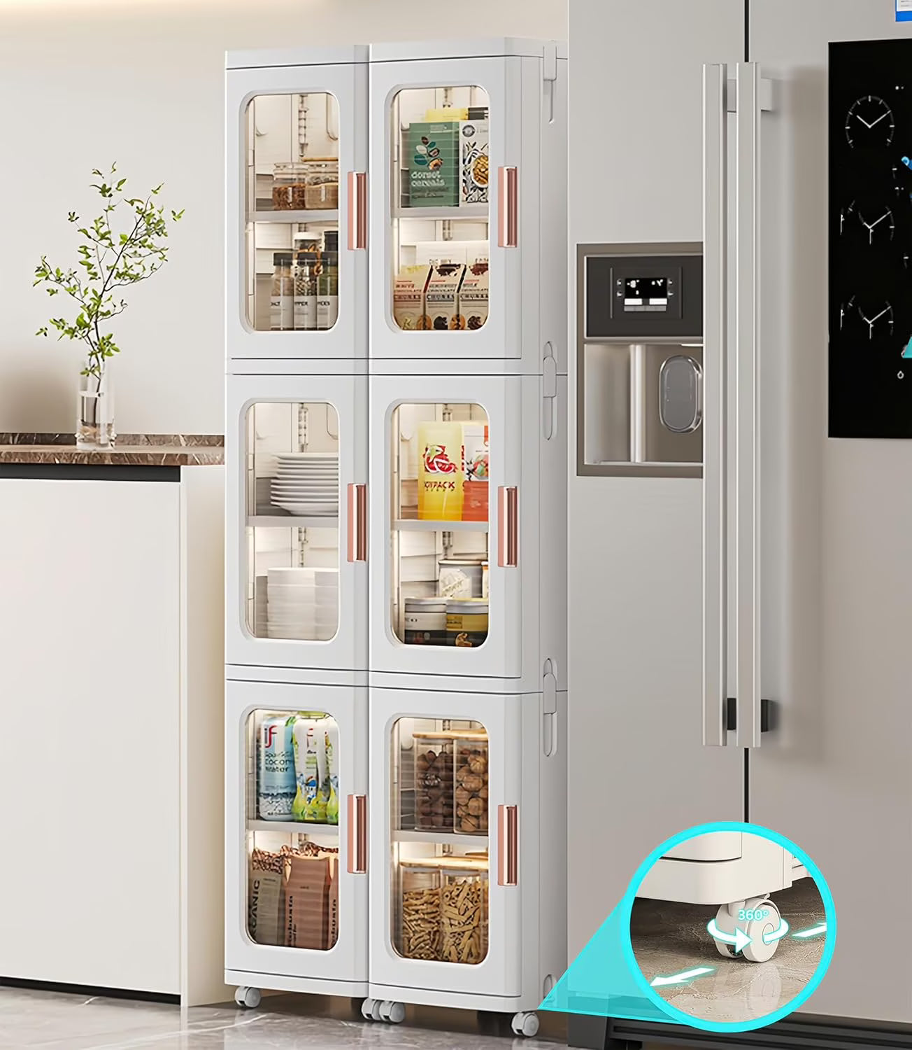 Slim Kitchen Pantry Storage Cabinet with Doors and Shelves, 3 - Tiers Plastic Narrow Storage Organizer - Product image 1
