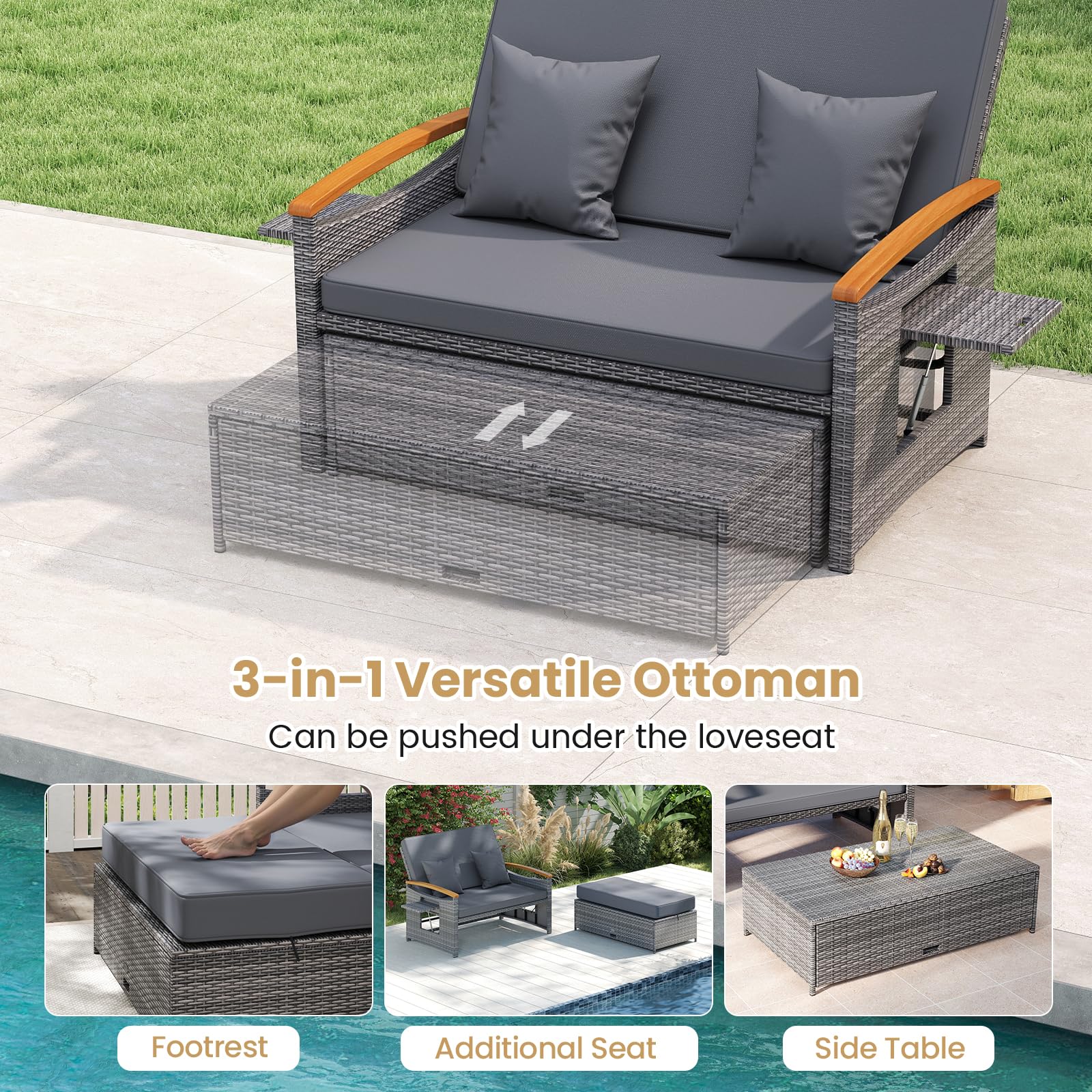 Tangkula Patio Rattan Daybed with 4-Level Adjustable Backrest - Product image 6