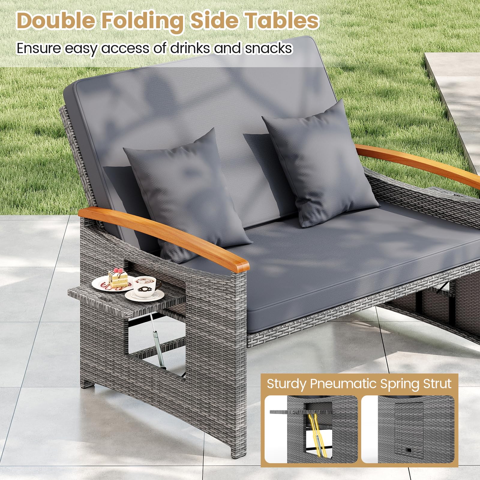 Tangkula Patio Rattan Daybed with 4-Level Adjustable Backrest - Product image 7