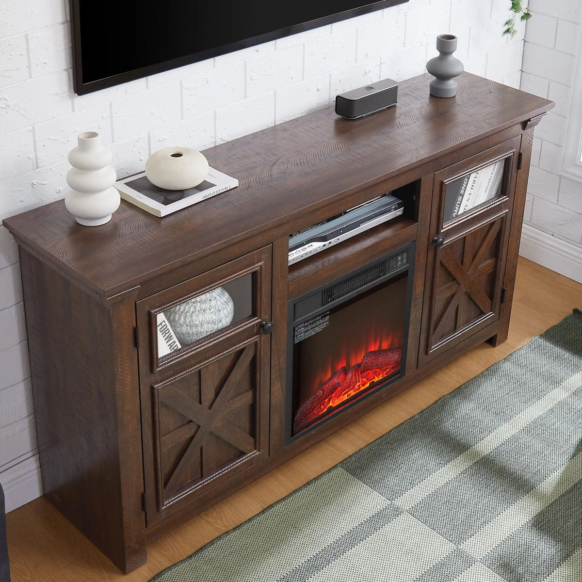 60" Farmhouse Fireplace TV Stand for Tvs up to 70 in, Entertainment Center with 18" Electric Fireplace - Product image 15