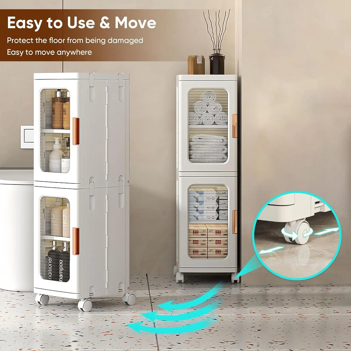 Slim Kitchen Pantry Storage Cabinet with Doors and Shelves, 3 - Tiers Plastic Narrow Storage Organizer - Product image 11