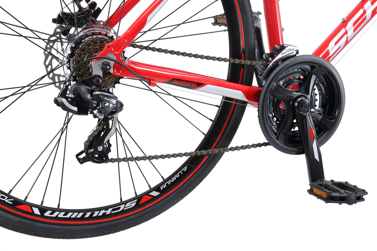 Kempo Hybrid Bike, 700c Wheels, 21 Speeds, Mens Frame, Red