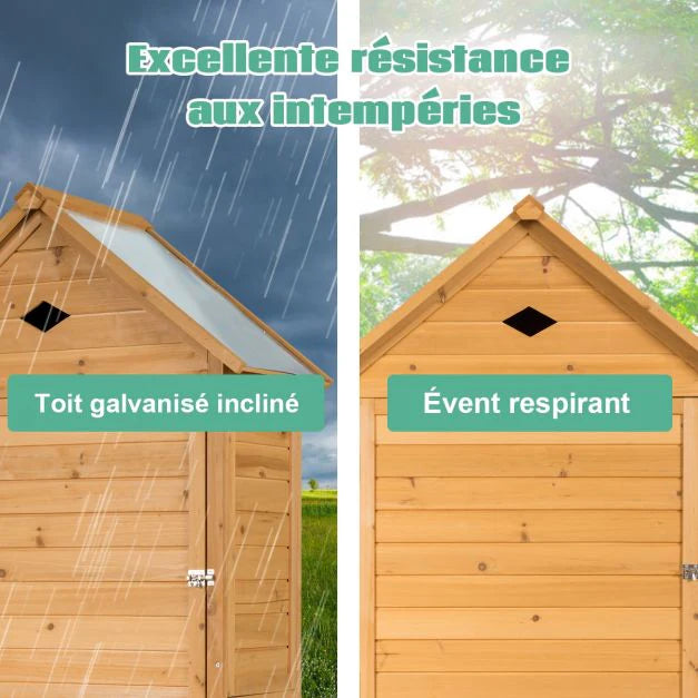 Outdoor garden shed with 5 shelves, lockable cabin in fir wood, galvanized sheet metal roof 20_0005485 -