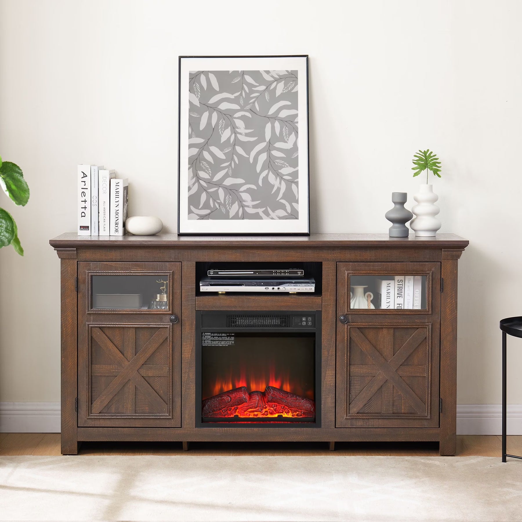 60" Farmhouse Fireplace TV Stand for Tvs up to 70 in, Entertainment Center with 18" Electric Fireplace - Product image 5