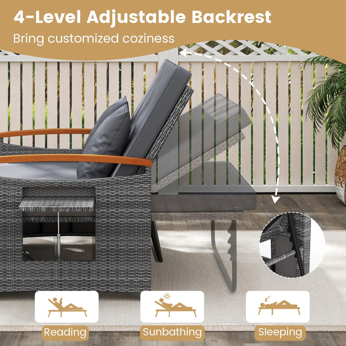 Tangkula Patio Rattan Daybed with 4-Level Adjustable Backrest - Product image 5