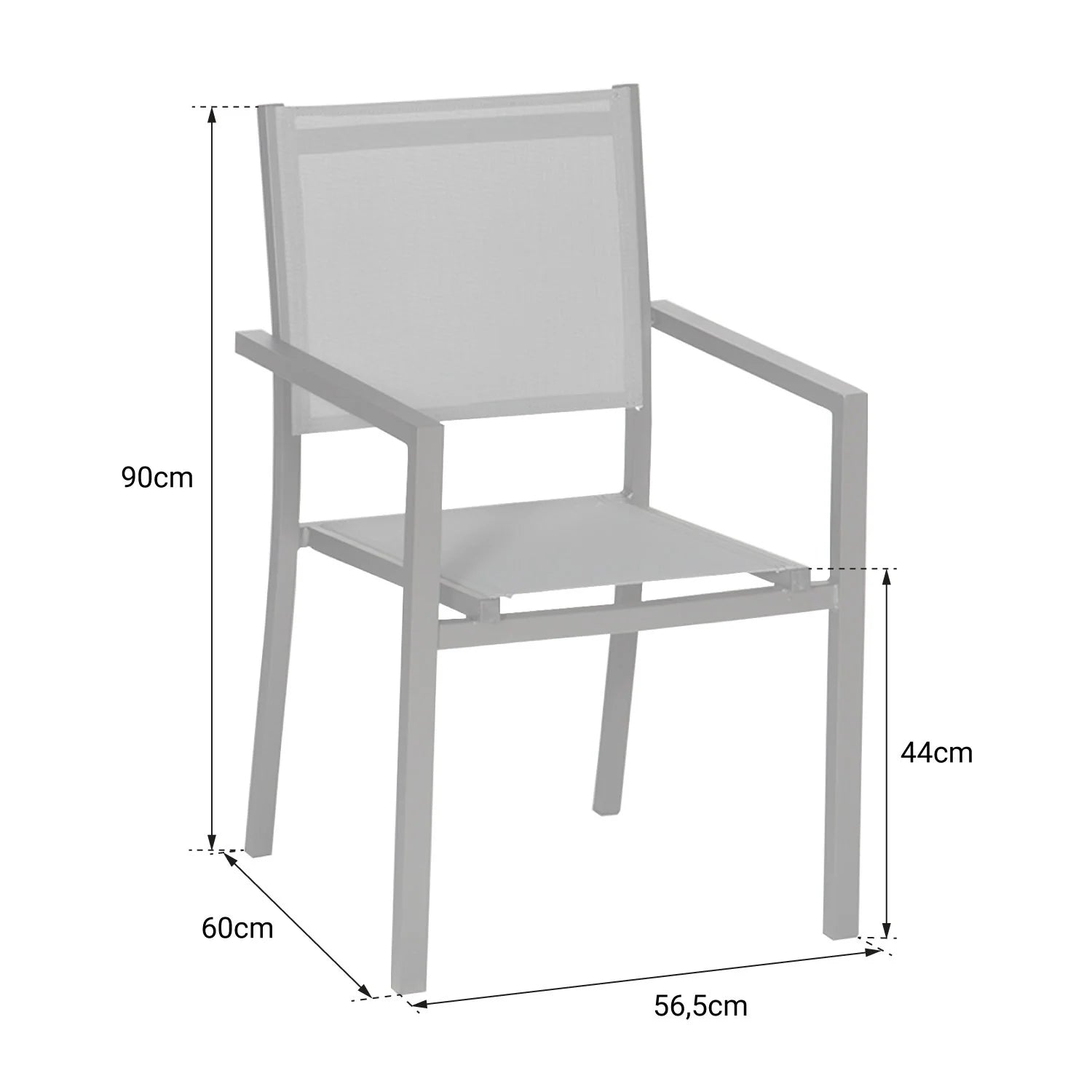 Set of 8 chairs in anthracite aluminum - gray textilene -