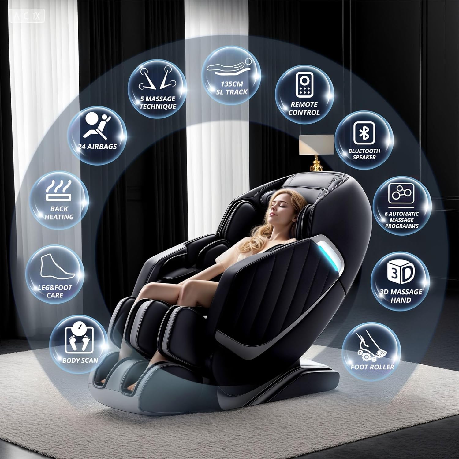 HealthRelife Full Body Massage Chair - Smart Zero Gravity Massage Chair - 3D Robotic Hands with SL Rail - Bluetooth Relaxation Chair - Black