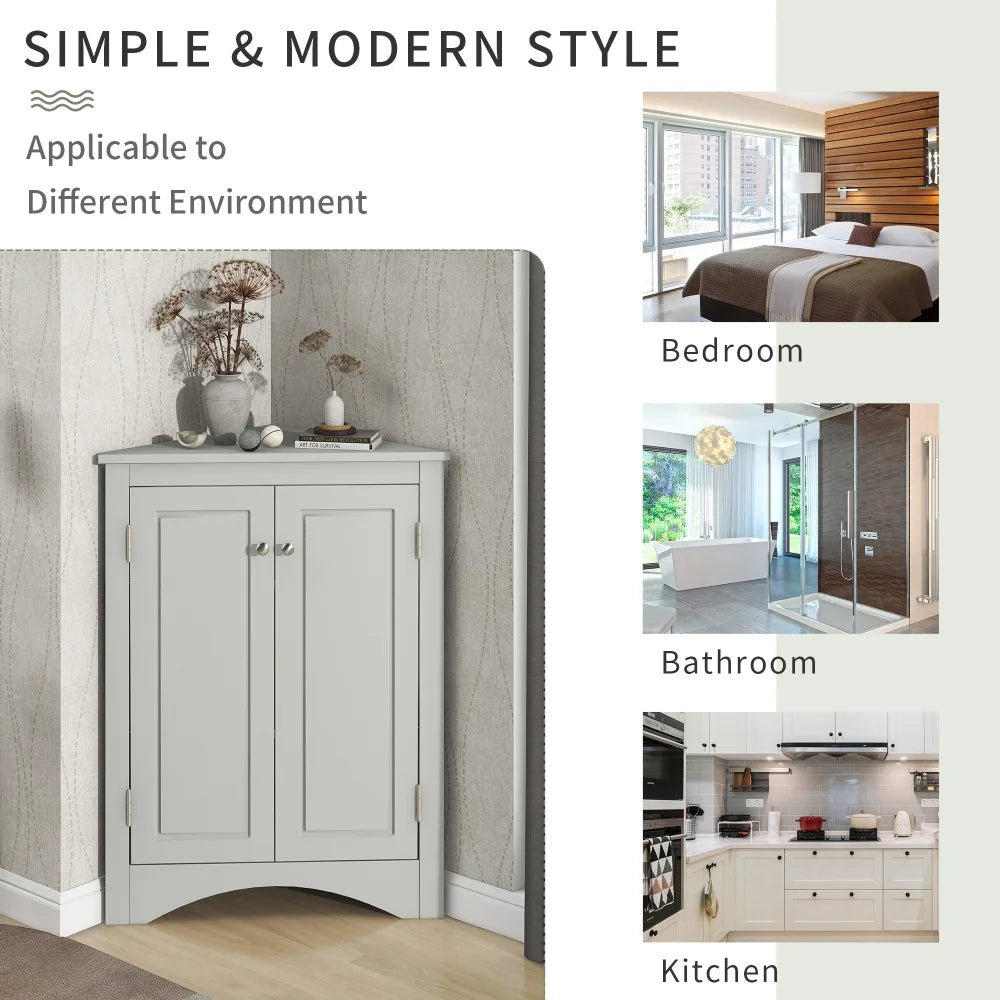 Home Floor Corner Cabinet with Adjustable Shelves and Two Doors, Triangle Bathroom Storage Cabinet - Product image 23