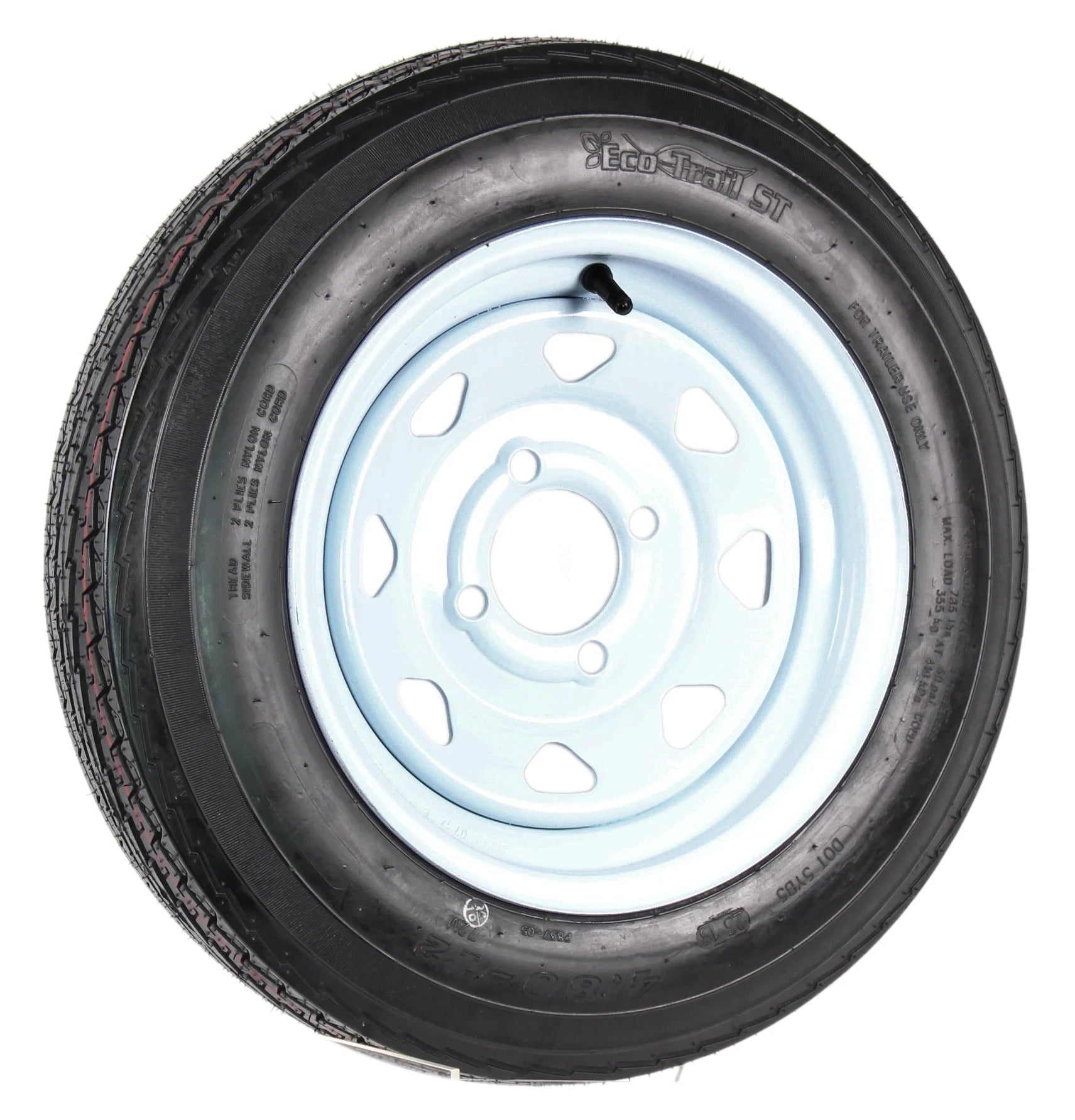 Ecustomrim 2 - Pack Trailer Tires on Rims 4.80 - 12 480 - 12 4.80 x 12 Load B 4 Lug White Wheel - Product image 3