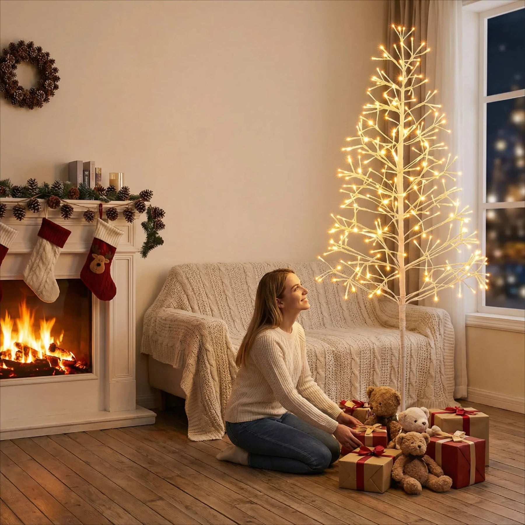 Tangkula Christmas Outdoor Lighted Birch Tree Pre-lit Decor with Warm White Light LED Lights - Product image 2