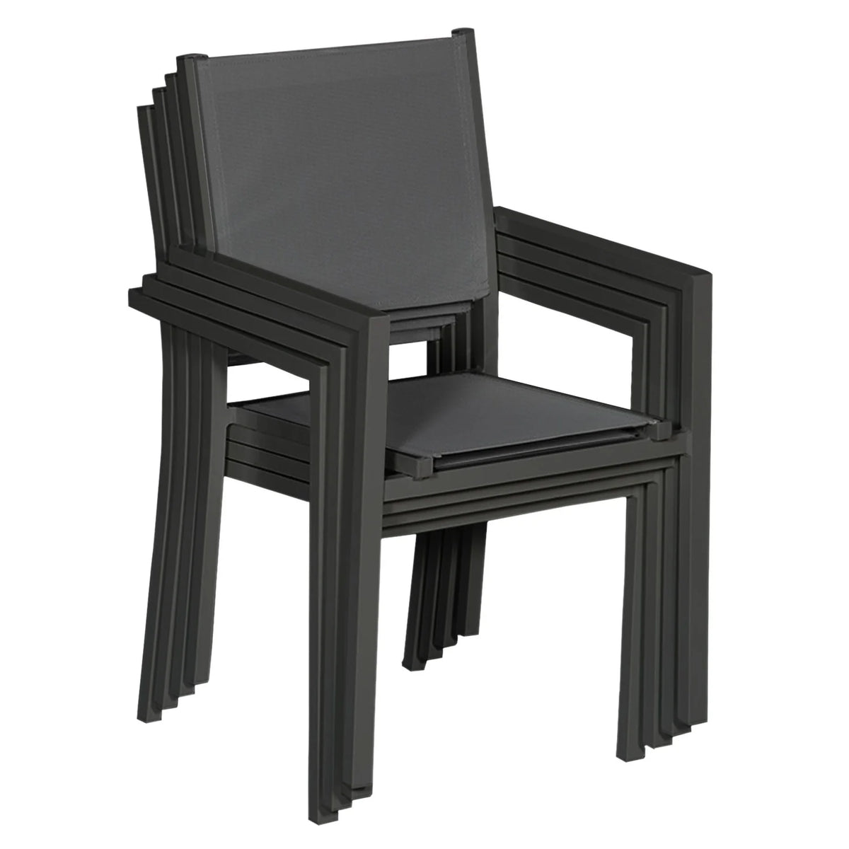Set of 8 chairs in anthracite aluminum - gray textilene -