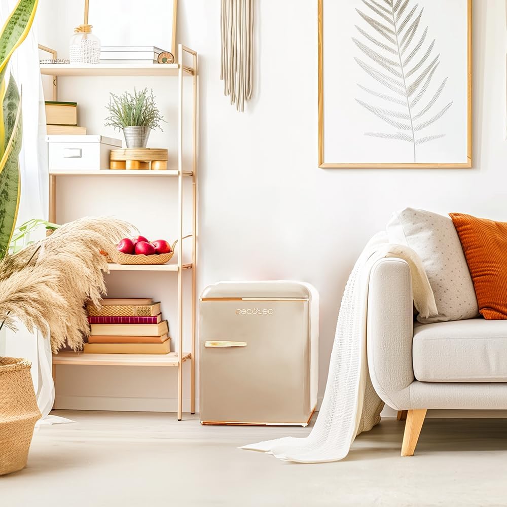Cecotec Mini Fridge Bolero CoolMarket TT Origin 45 Beige E. Fridge Height 55cm and Width 44.7cm, Energy Class E, Ice Tray and Chrome Handle, Beige