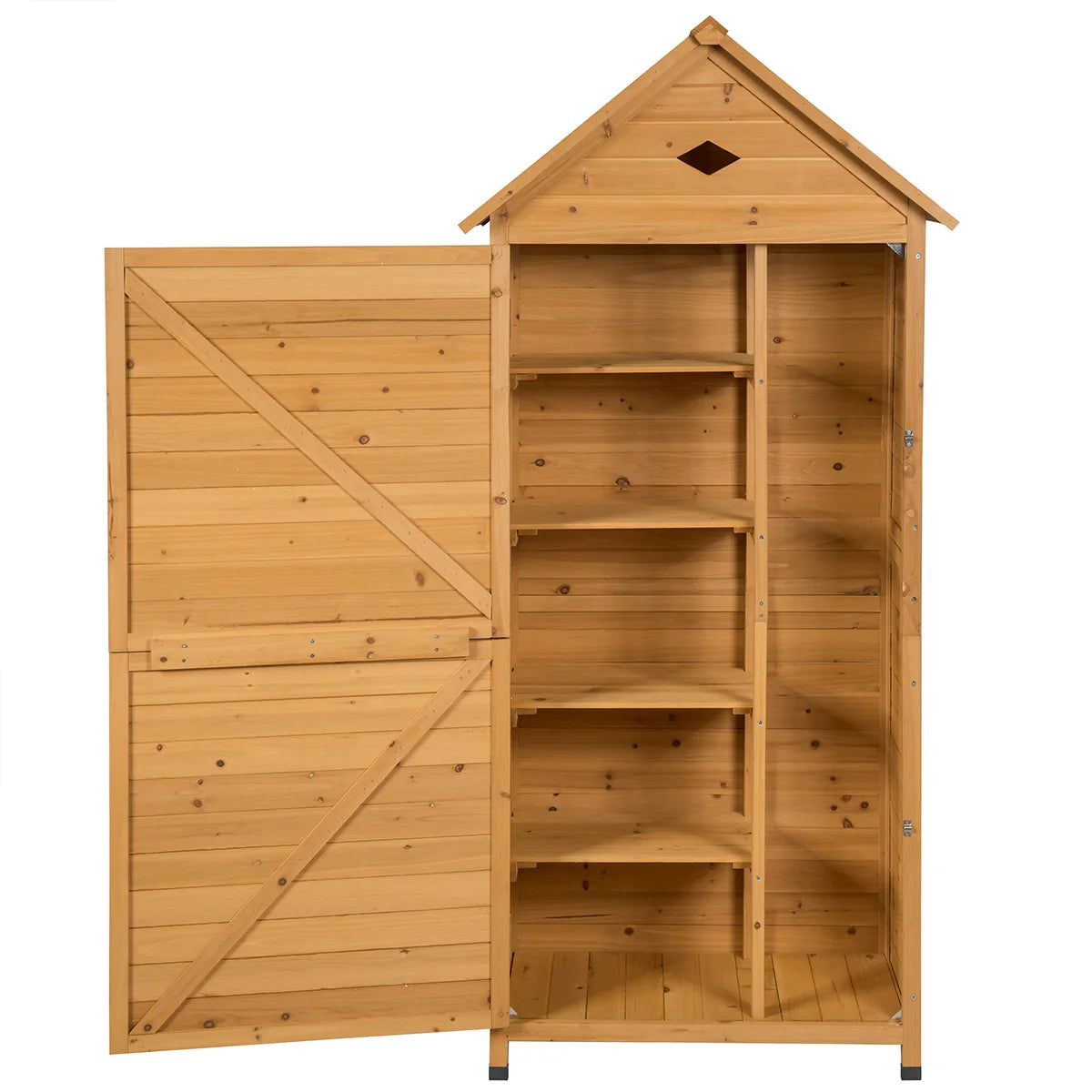 Outdoor garden shed with 5 shelves, lockable cabin in fir wood, galvanized sheet metal roof 20_0005485 -