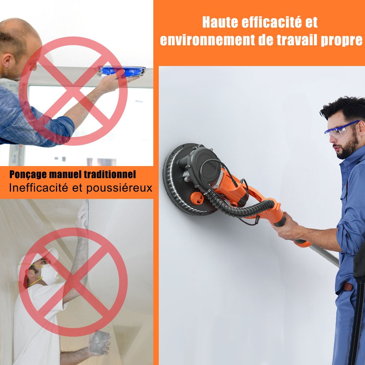 750W Plasterboard Sander with LED Light 6 Variable Speeds 800-1750 rpm -
