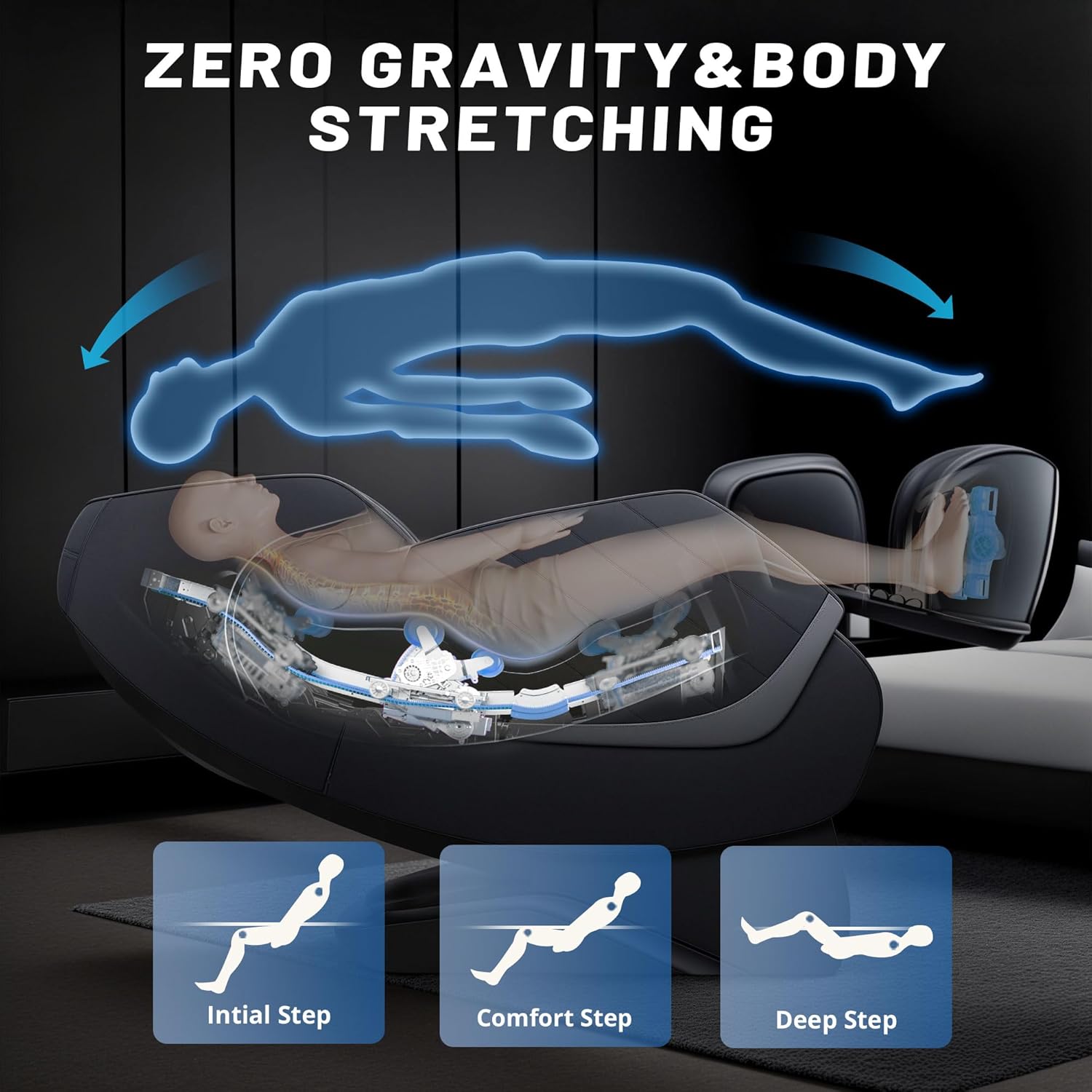 HealthRelife Full Body Massage Chair - Smart Zero Gravity Massage Chair - 3D Robotic Hands with SL Rail - Bluetooth Relaxation Chair - Black