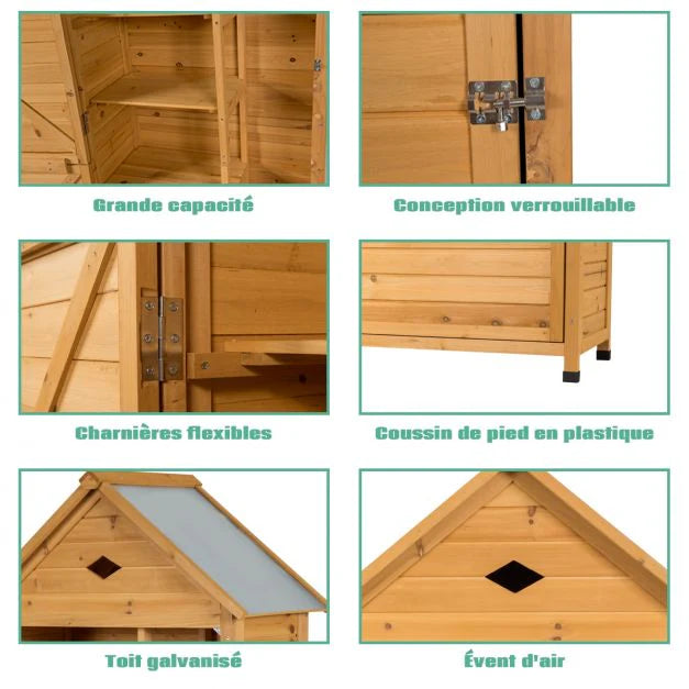 Outdoor garden shed with 5 shelves, lockable cabin in fir wood, galvanized sheet metal roof 20_0005485 -