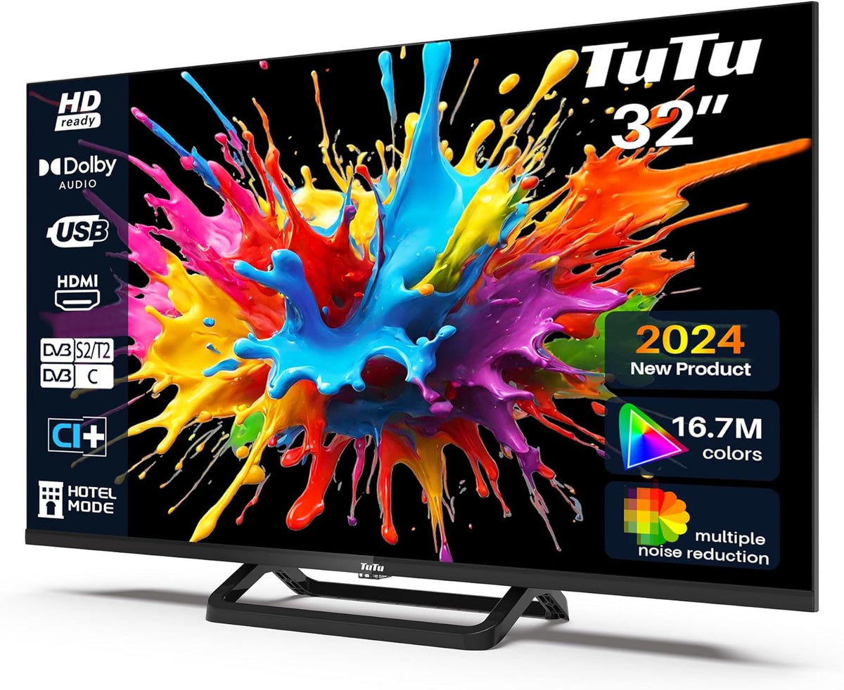 TuTu Televisions 32 Inches (80 cm) LED Central Stand TV HD Ready Triple Tuner (DVB-C / T2 / S2) HDMI x2 CI+ Media Player USB 2.0 Hotel Mode Dolby Audio 2024