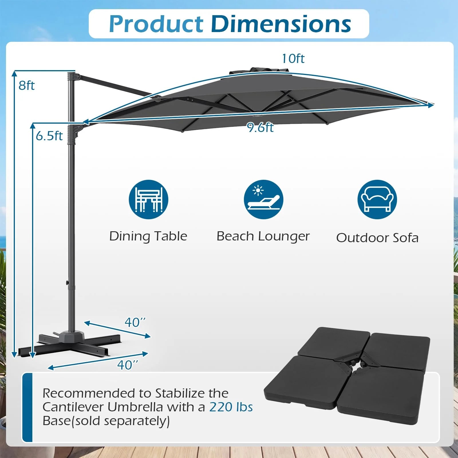 Tangkula 10FT Patio Umbrella Offset Cantilever Outdoor Umbrella - Product image 6