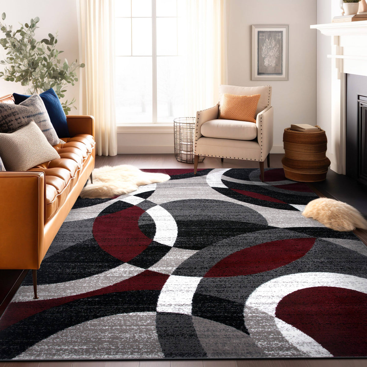 Contemporary Modern Circles Abstract Area Rug 5' 3" x 7' 3" Red - Product image 1