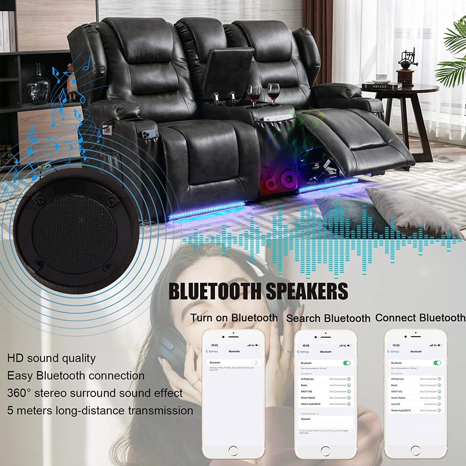 IPKIG Electric Home Theater Seating - Power Recline Chair Loveseat RV Sofa with Console - Product image 7